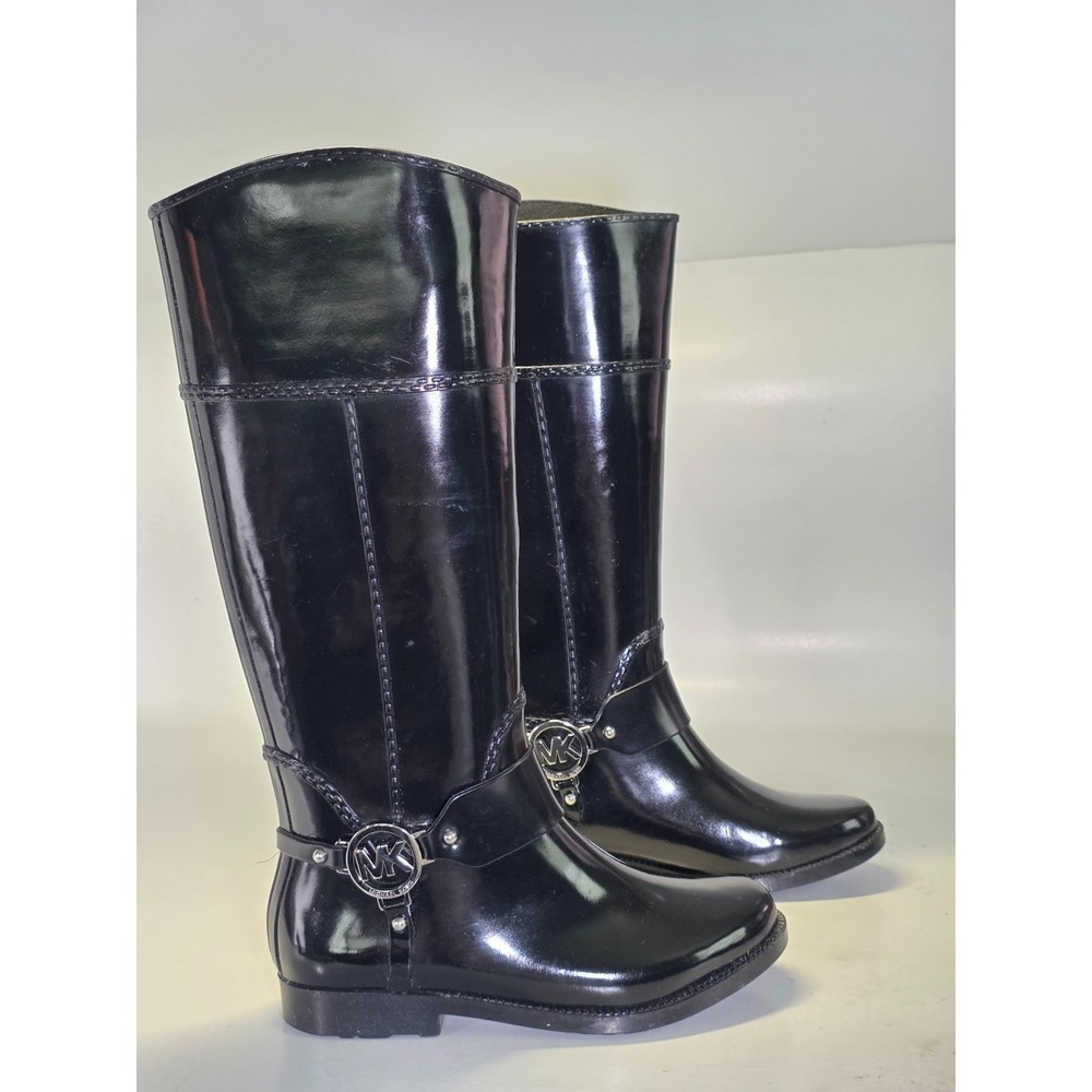 Michael Kors MK Women's Rain Boots Size 6 M Black Tall Waterproof Rubber Riding